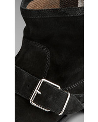 Burberry Buckle Detail Suede Ankle Boots