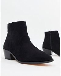 Faith Bull Western Heeled Ankle Boots In Black Microfibre