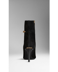 Burberry Lock Detail Suede Ankle Boots
