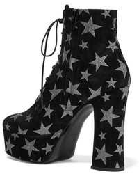 Saint Laurent Candy Glittered Suede Platform Ankle Boots Black
