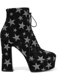 Saint Laurent Candy Glittered Suede Platform Ankle Boots Black