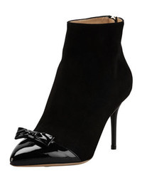 Charlotte Olympia Myrtle Bow Cap Suede Bootie Black