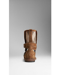 Burberry Check Jute Trim Suede Ankle Boots