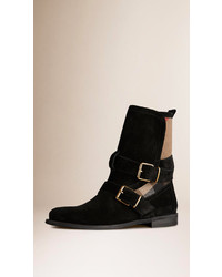 Burberry Check Jute Trim Suede Ankle Boots