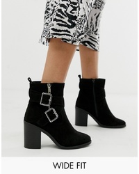 New Look Wide Fit Cross Strap Block Heeled Boot In Black