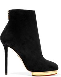 Charlotte Olympia Doreen Suede Ankle Boots Black