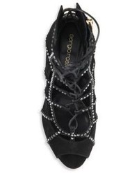 Sergio Rossi Dresda Suede Swarovski Crystal Lace Up Booties