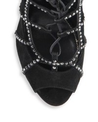 Sergio Rossi Dresda Suede Swarovski Crystal Lace Up Booties