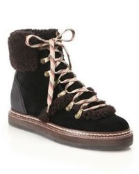 See by Chloe Eileen Suede Shearling Lace Up Booties