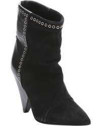 Isabel Marant Faded Black Suede And Leather Lance Grommeted Ankle Booties