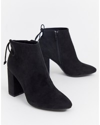 Pull&Bear Faux Suede Heeled Boot In Black