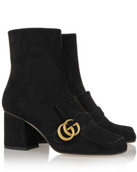 Gucci Fringed Suede Ankle Boots Black