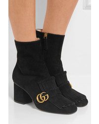 Gucci Fringed Suede Ankle Boots Black
