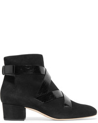 Jimmy Choo Heat Suede And Glossed Textured Leather Ankle Boots Black