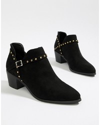 Miss Selfridge Heeled Ankle Boots With Stud Detail In Black
