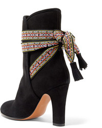 Etro Jacquard Trimmed Suede Ankle Boots Black