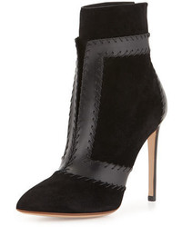 Francesco Russo Layered Leather Trimmed Suede Bootie