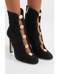 Jimmy Choo Loretta 100 Button Detailed Suede Ankle Boots Black