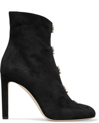 Jimmy Choo Loretta 100 Button Detailed Suede Ankle Boots Black