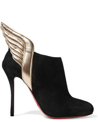 Christian Louboutin Mercura 100 Metallic Leather Trimmed Suede Ankle Boots Black