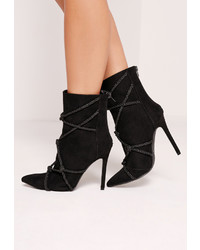 Missguided Black Faux Suede Rope Detail Heeled Ankle Boots