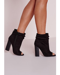 Missguided Black Faux Suede Ruched Detail Peep Toe Ankle Boots
