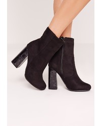 Missguided Black Faux Suede Tortoise Block Heel Ankle Boots