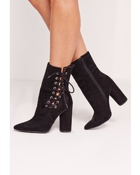 Missguided Eyelet Lace Up Heeled Ankle Boot Black