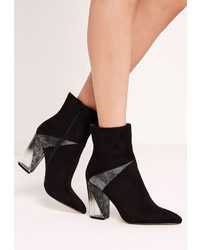 Missguided Faux Suede Perspex Asymmetric Heel Ankle Boots Black