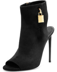 Tom Ford Open Toe Suede Ankle Lock Bootie Black