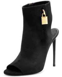 Tom Ford Open Toe Suede Ankle Lock Bootie Black