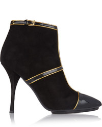 Emilio Pucci Paneled Patent Leather And Suede Ankle Boots