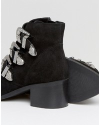 Asos Relieve Suede Buckle Ankle Boots