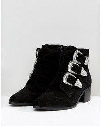 Asos Relieve Wide Fit Suede Buckle Ankle Boots