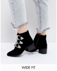 Asos Relieve Wide Fit Suede Buckle Ankle Boots