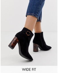 New Look Wide Fit Ring Detail Heeled Boot In Black