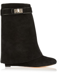 Givenchy Shark Lock Black Suede Wedge Ankle Boots