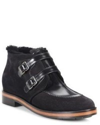 Giorgio Armani Shearling Lined Suede Leather Buckle Booties