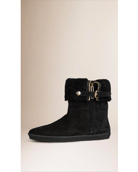 Burberry Shearling Lined Suede Weather Ankle Boots