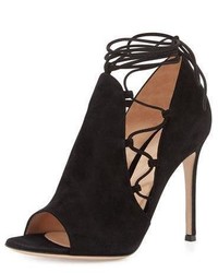 Gianvito Rossi Side Lace Up Peep Toe Bootie Black