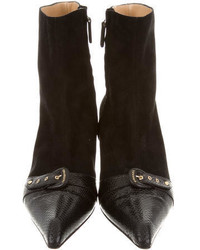 Chanel Suede Buckle Embellished Ankle Boots