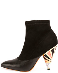 Givenchy Suede Enamel Heel Ankle Boot Black