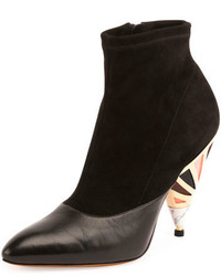Givenchy Suede Enamel Heel Ankle Boot Black