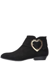 Love Moschino Suede Heart Buckle Ankle Bootie