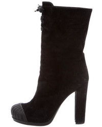 Fendi Suede Lace Up Ankle Boots