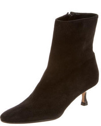Manolo Blahnik Suede Round Toe Ankle Boots