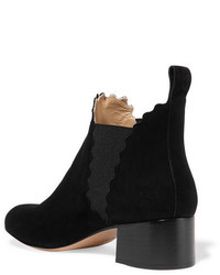 Chloé Suede Scalloped Ankle Boots Black