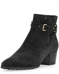 Tod's Tods Studded Ankle Wrap Suede Bootie Black