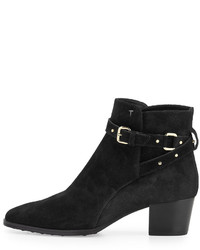 Tod's Tods Studded Ankle Wrap Suede Bootie Black