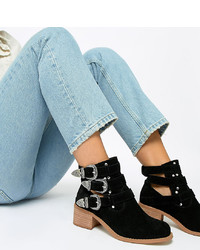 ASOS DESIGN Wide Fit Blair Leather Cut Out Ankle Boots Suede